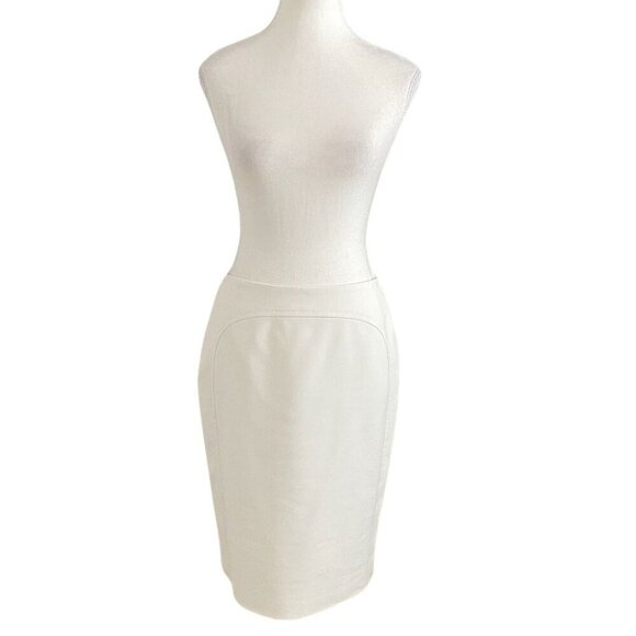 AKRIS PUNTO IVORY WHITE COTTON BLEND MID-RISE STRETCH PENCIL SKIRT - 4 - Picture 1 of 10